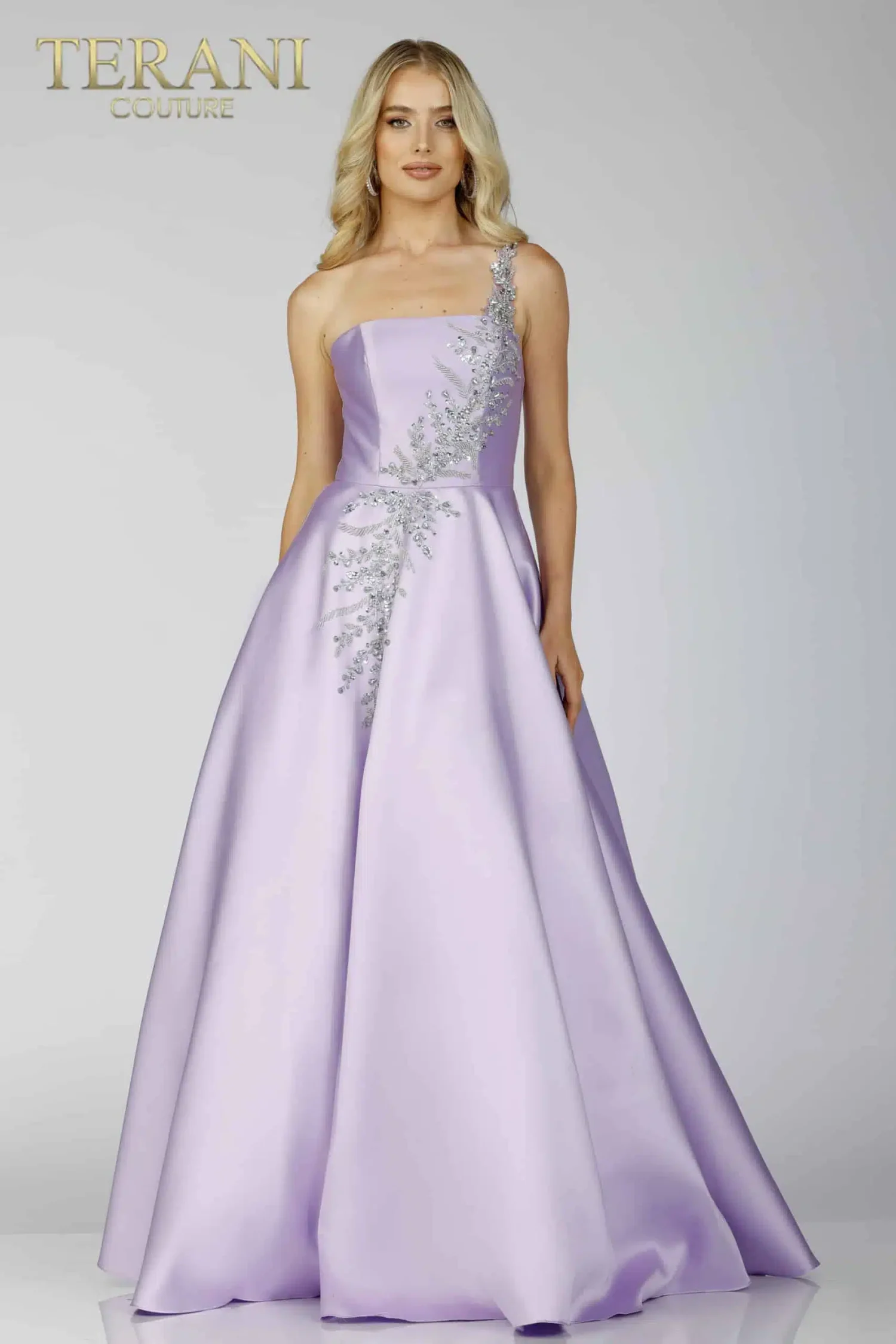 Terani 231p0175 Mikado One shoulder Prom Dress Blue, Green & Purple