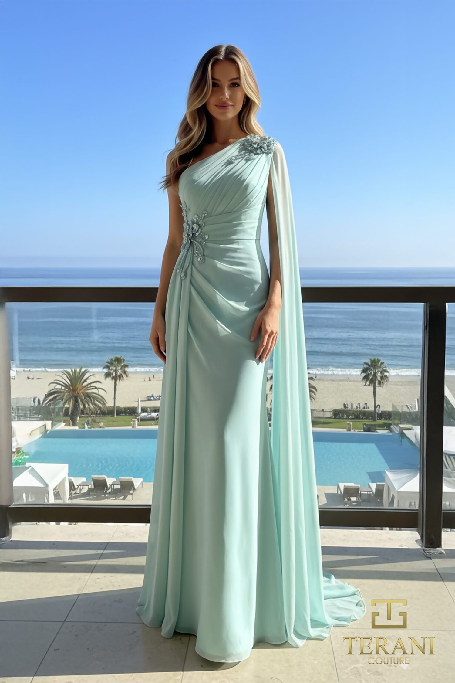 Terani 261E6205 Couture Evening Aqua