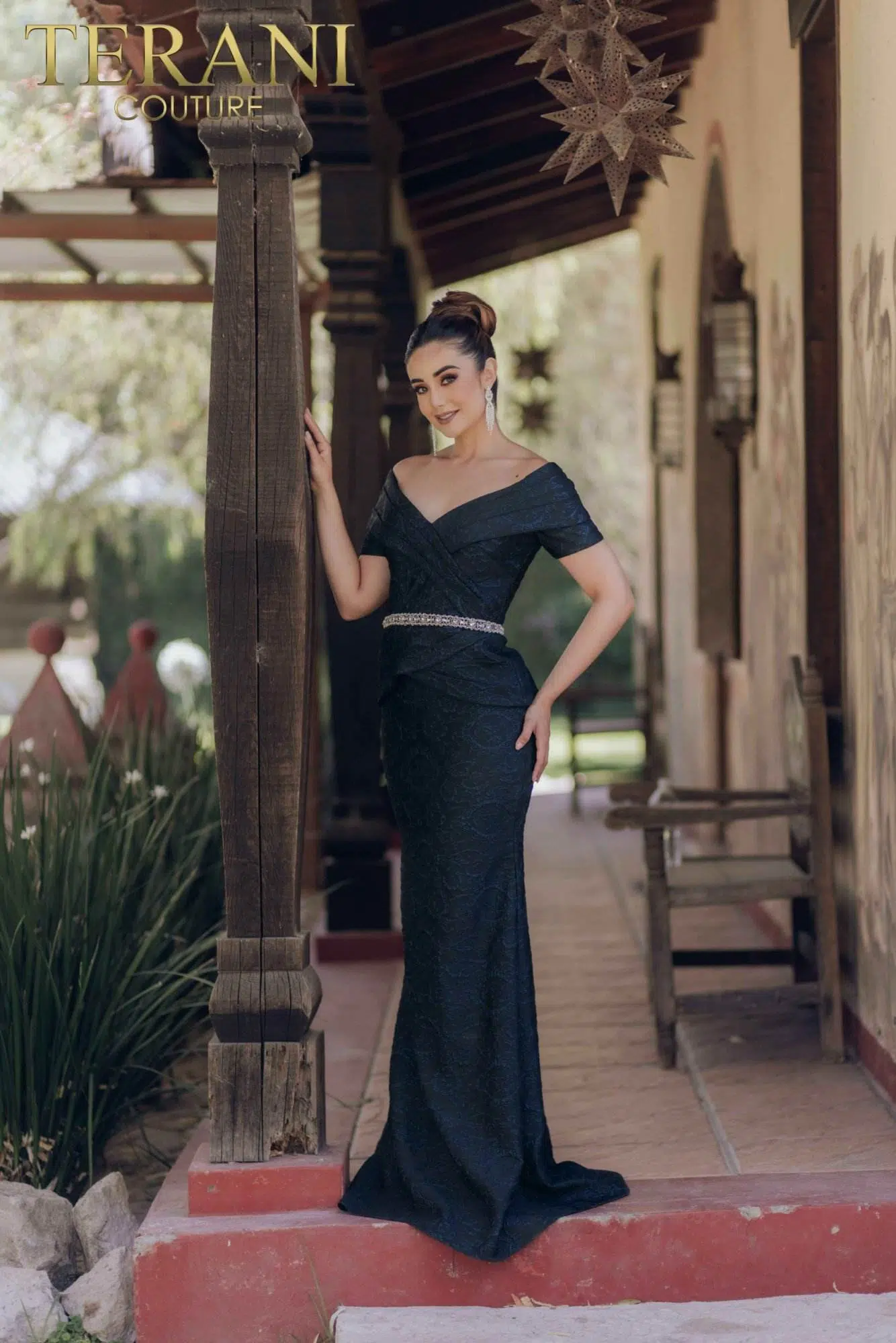 Terani 1921M0727 Pleated Mock Two Piece Gown Navy 2